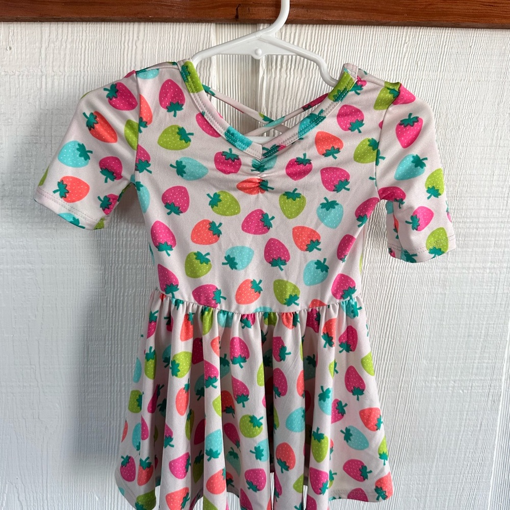 Dot Dot Smile Multicolor Strawberry Fruit Print Kids Summer Retro Colors Dress